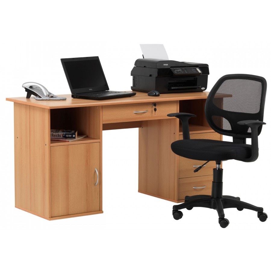 Dallas Beech Workstation with Storage